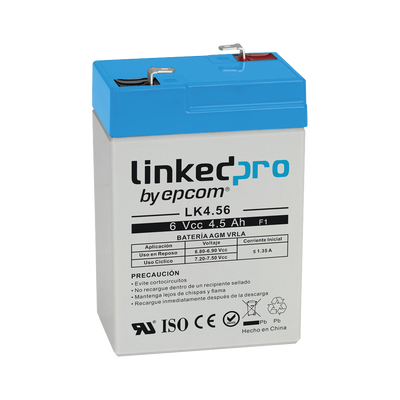 Batería de respaldo 6 V 4.5 Ah AGM | Certificada UL94-HB Resistencia a la flama básica | Especial para Seguridad Electrónica | Vida útil 5 años | Terminales F1  + Adaptador F2