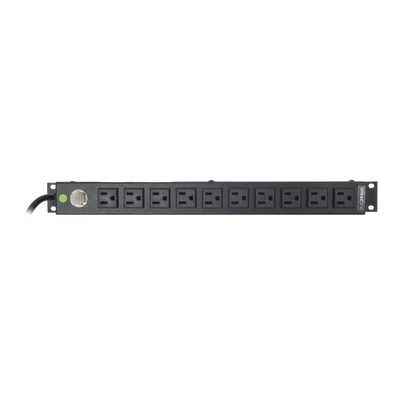 Multicontacto Horizontal (PDU) de 10 Contactos (NEMA 5-15R) Rack 19" 1UR. Voltaje Entrada/Salida: 120Vca/15A