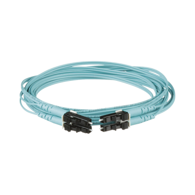 Jumper de Fibra Optica Multimodo 50/125 OM4, LC-LC Duplex, OFNR (Riser), Color Aqua, 1 Metro (3.28 Pies)