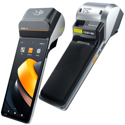Terminal Móvil Inteligente SUNMI V3 / Pantalla HD+ 6.75" / Procesador Qualcomm Hexa-Core / Impresora Térmica 58 mm / NFC SoftPOS / 3GB RAM + 32GB Almacenamiento / Android 13 / 4G LTE / Wi-Fi Dual Band / 