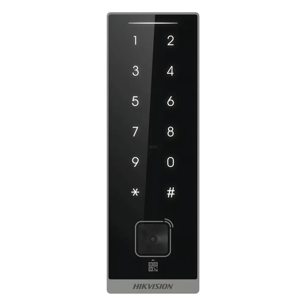 Teclado Esclavo con Lector de Tarjetas Virtuales Bluetooth y Códigos QR / Tarjetas MIFARE y PROX EM / Contraseñas / RS-485 Wiegand OSDP / Frecuencias 13.56 MHz y 125 KHz / Autenticación Tarjeta PIN QR Bluetooth / Táctil