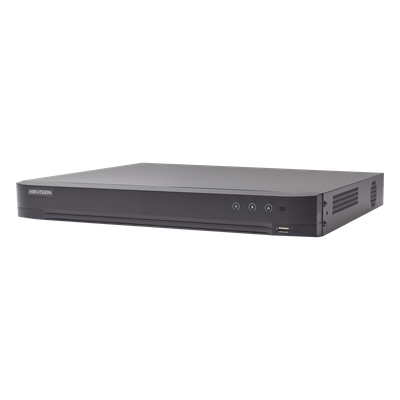 DVR Pentahíbrido / 16 Canales (8 TURBOHD + 8 IP) / 8 Megapixel (4K) / Audio Bidireccional Coaxitron / Reconocimiento Facial / H.265+ / 1 Bahía HDD 10 TB