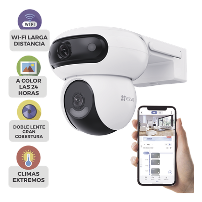 Cámara PT IP / Dual Lente 4MP+4MP / Rotación 360° / Visión Nocturna Color 40 m (131.2 ft) / Audio Bidireccional / IP65