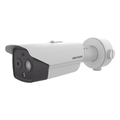 Cámara Bala IP Térmica y Óptica Biespectral / 256 x 192 Térmica / 1/2.7" Óptica / Teleobjetivo Térmico 9.7 mm / Medición de Temperatura -20°C a +150°C / Análisis de Video VCA / IP66