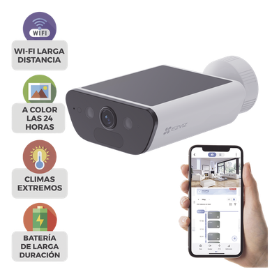 Cámara IP de Batería con Panel Solar / 4K Ultra HD / Wi-Fi 6 / Visión Nocturna Color 15 m (49.2 ft) / Detección Humana y Vehículos / IP65 / Audio Bidireccional
