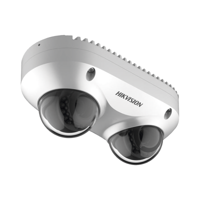 PanoVu Series / Lente Dual de 4 Megapixel / 2 Lentes Fijos de 2.8 mm / Recomendado para Pasillos o Esquinas / IP67 / IK10 / PoE / WDR 120 dB / 10 mts IR / Entrada y Salida de Audio y Alarma / MicroSD