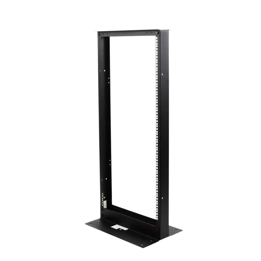 Rack de 2 Postes, Estándar 19", 24 Unidades, Fabricado en Acero, Base "L" para Anclar a Piso