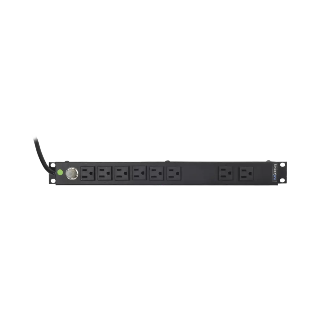 Multicontacto Horizontal (PDU) de 8 Contactos (NEMA 5-15R) Rack 19" 1UR. Voltaje Entrada/Salida: 120Vca/15A