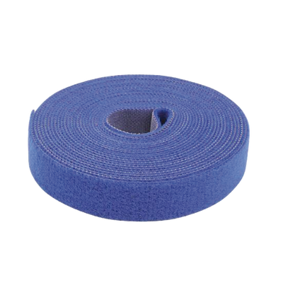 Cinta de Contacto Autoadherente Color Azul / 1.6 cm x 25 metros / Espalda con Espalda (Gancho y Bucle) 