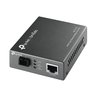Convertidor Fibra Óptica WDM Monomodo / 1 puerto RJ45 10/100 Mbps / 1 puerto SC/UPC 100 Mbps /  Hasta 20 Km / Para su Funcionamiento Requiere el Modelo MC112CS / Plug and Play