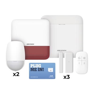 (AX PRO) KIT de Alarma AX PRO con GSM (3G/4G), Wi-Fi y Ethernet / Incluye: 1 Hub  con batería de respaldo / 2 Sensores PIR / 3 Contactos Magnéticos Slim / 1 Control Remoto / 1 Sirena Roja Inalambrica Exterior  