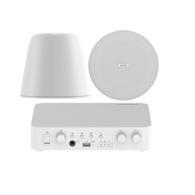 Kit de amplificador compatible con Spotify | Bluetooth | 2 Altavoces Colgantes | sistema 100v | 2 canales con control de volumen independiente | música ambiental