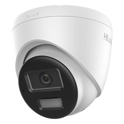 Cámara Turret IP / 2 Megapixel / Dual Light IR 20 m (65.6 ft) + Luz Blanca 15 m (49.2 ft) / Lente 2.8 mm / Ángulo 101° / Audio Integrado / IP67 / PoE