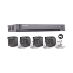 (MICRÓFONO INTEGRADO) KIT TURBOHD 5 Megapixel / DVR 4 Canales / 4 Cámaras Bala con Micrófono Integrado (exterior 2.8 mm) / Fuente de Poder / Accesorios de Instalación
