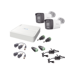 Kit HiLook Audio Bidireccional TurboHD 1080p / DVR 4 Canales / 2 Cámaras Bala (Exterior) con Bocina y Microfóno Integrado / 2 Fuentes de Poder / Accesorios