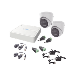 Kit HiLook Audio Bidireccional TurboHD 1080p / DVR 4 Canales / 2 Cámaras Turret (Exterior) con Bocina y Microfóno Integrado / 2 Fuentes de Poder / Accesorios