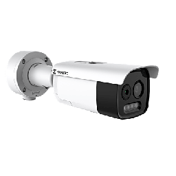 Bala IP Dual / Térmica 3.6 mm (256 × 192) / Óptico 4.3 mm (4 Megapixel) / 30 mts IR / Exterior IP67 / PoE / Termométrica / Detección de Temperatura / Sirena y Luz Intermitente Integrada / MicroSD