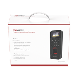Kit de Control de Acceso TODO INCLUIDO con Lector de Huellas y Tarjetas / 3,000 Huellas / Compatible con App Hik-Connect / Incluye Electroimán  Botón de Salida y Montajes Z y L para imán (DS-K1T804)