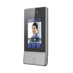 Videoportero IP 2 Megapixel / Llamada y Apertura Remota desde App Hik-Connect / Reconocimiento Facial / Panel touch 4.3"/ Exterior IP65 + Antivandalico IK08 / Botón mecanico de llamada / PoE / 1 Departamento / Apertura con Tarjeta, Codigo PIN 