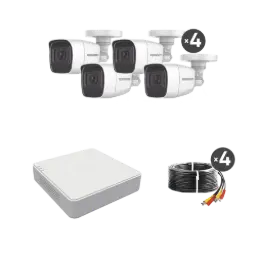(MICRÓFONO Integrado) Kit TurboHD 1080p Lite / DVR 4 canales / Audio por Coaxitron / 4 Cámaras Bala de Metal con Micrófono Integrado