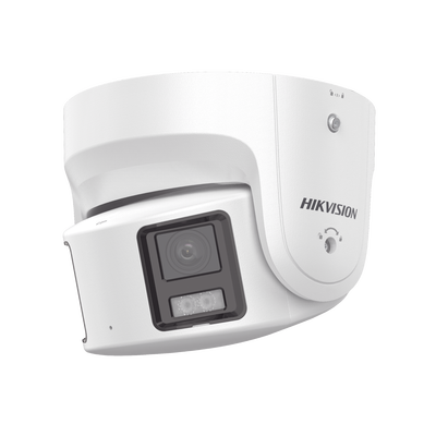[PROTECCIÓN ACTIVA] Turret IP Panorámica 8 Megapíxel / 2 Lentes 4 mm (180°) / Imagen a Color 24/7 (ColorVu) / PoE / WDR 130° / IP67 / ACUSENSE / Luz Estroboscópica y Alarma Audible / 30 mts Luz Blanca / Micro SD