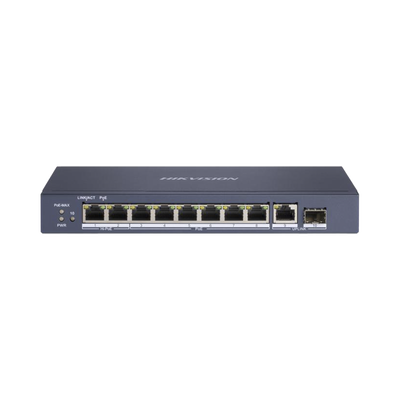 Switch PoE+ / No Administrable / 7 Puertos 1000 Mbps 802.3 af/at (30 W) / 2 Puertos 1000 Mbps Hi-PoE (90 W) / 1 Puertos 1000 Mbps Uplink / 1 Puerto SFP / Modo Extendido hasta 300 Metros / 110 Watts