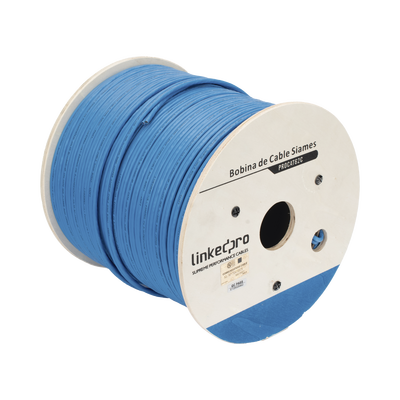 Bobina de Cable Siamés Cat6 UTP 100% Cobre + 2 Cables Gruesos (18 AWG) para Alimentar Cámaras Más Lejos / 152 Metros (500 Pies) / Instalación en Exterior / Uso Industrial para Climas Extremos