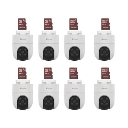 Kit de Camaras WiFi, Incluye 8 Piezas CS-H8C y 8 Piezas HS-TF-E1/32G / Audio de Dos Vías / Detección de Movimiento /  Luz Blanca / Sirena  /  Uso en Exterior con Protección