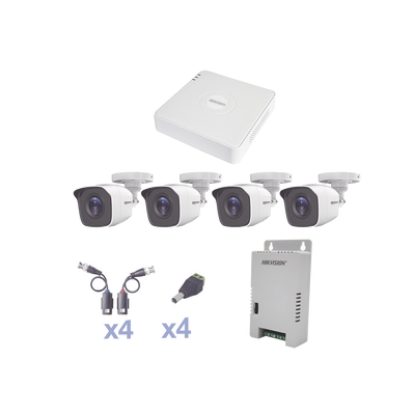 KIT TurboHD 1080 Lite / DVR 4 Canales / 4 Cámaras Bala (exterior 2.8 mm) / Transceptores / Conectores / Fuente de Poder Profesional