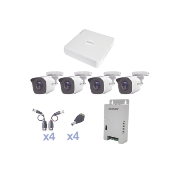 KIT TurboHD 1080 Lite / DVR 4 Canales / 4 Cámaras Bala (exterior 2.8 mm) / Transceptores / Conectores / Fuente de Poder Profesional