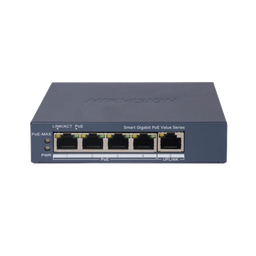 Switch Gigabit PoE+ / Monitoreable / 4 Puertos 1000 Mbps PoE+ / 1 Puerto 1000 Mbps Uplink / Configuración Nube Hik-PartnerPro / Modo Extendido hasta 300 Metros / 45 Watts